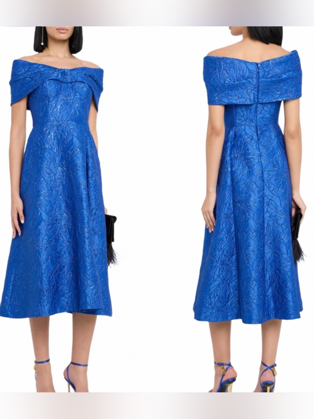 Teri Jon Off-the-Shoulder Jacquard Dress. NWT